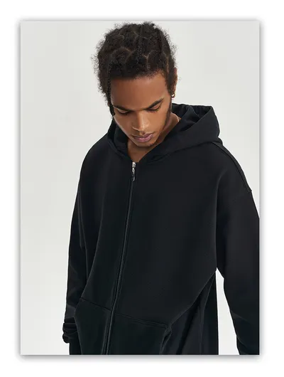 Autumn And Winter 450g Terry Loose Fashion Brand Zipper Hooded Sweater Solid Color