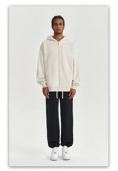 Autumn And Winter 450g Terry Loose Fashion Brand Zipper Hooded Sweater Solid Color