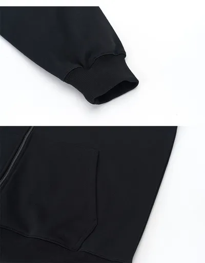 Autumn And Winter 450g Terry Loose Fashion Brand Zipper Hooded Sweater Solid Color