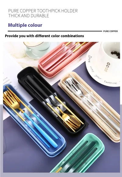 Stainless Steel Portable Tableware Student Spoon Fork Including Chopsticks Storage Set