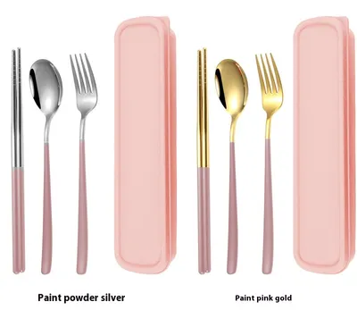 Stainless Steel Portable Tableware Student Spoon Fork Including Chopsticks Storage Set
