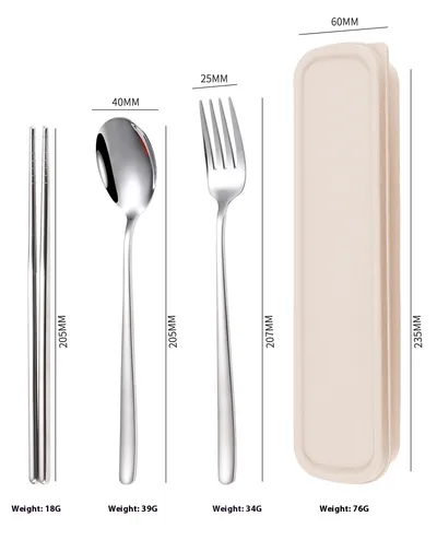 Stainless Steel Portable Tableware Student Spoon Fork Including Chopsticks Storage Set