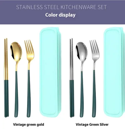 Stainless Steel Portable Tableware Student Spoon Fork Including Chopsticks Storage Set