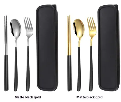 Stainless Steel Portable Tableware Student Spoon Fork Including Chopsticks Storage Set