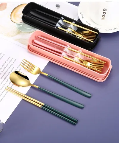 Stainless Steel Portable Tableware Student Spoon Fork Including Chopsticks Storage Set