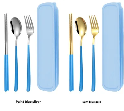 Stainless Steel Portable Tableware Student Spoon Fork Including Chopsticks Storage Set