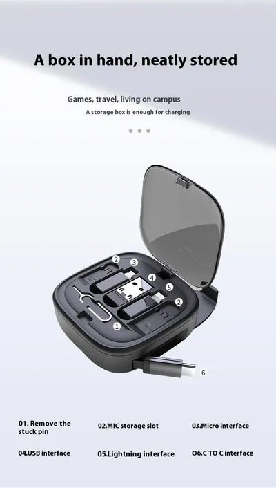 Multifunctional Telescopic Charging Data Cable Storage Box Suit