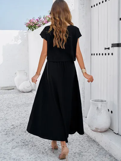 Women's Minimalist Casual Sleeveless Top And Long Skirt Set