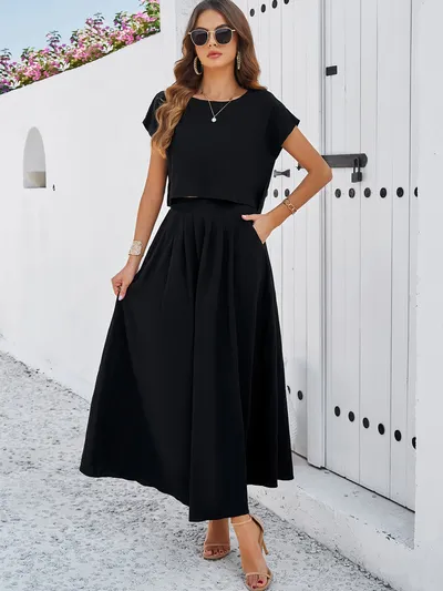 Women's Minimalist Casual Sleeveless Top And Long Skirt Set