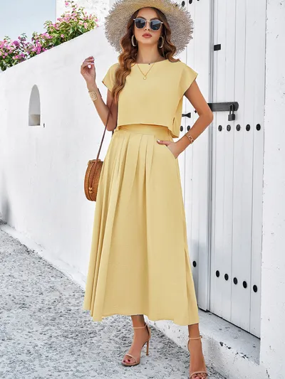 Women's Minimalist Casual Sleeveless Top And Long Skirt Set