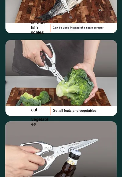 Kitchen Scissors Multi-functional Stainless Steel Household Scissors For Cutting Chicken And Fish Special Shears
