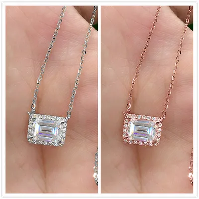 Square Zircon Pendant Necklace For Women