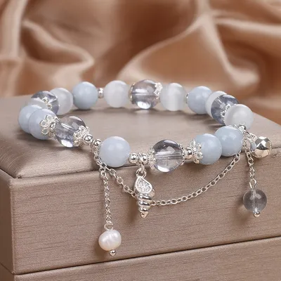 Sweet Aquamarine Beaded Bracelet For Women