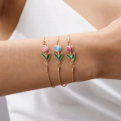 Romantic Flower Tulip Fashion Drop Oil Necklace Bracelet