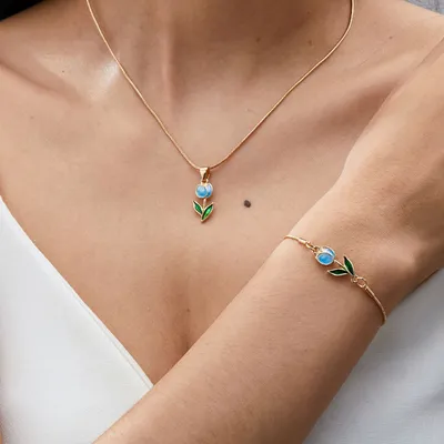 Romantic Flower Tulip Fashion Drop Oil Necklace Bracelet