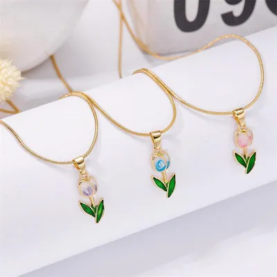 Romantic Flower Tulip Fashion Drop Oil Necklace Bracelet