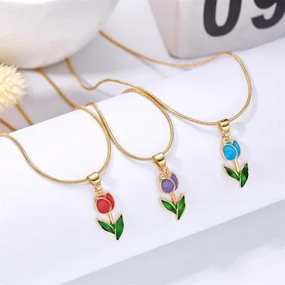 Romantic Flower Tulip Fashion Drop Oil Necklace Bracelet