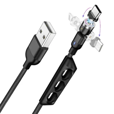 Flat Elbow Magnetic Suction Fast Charge 540 Degrees Three-in-one Data Cable