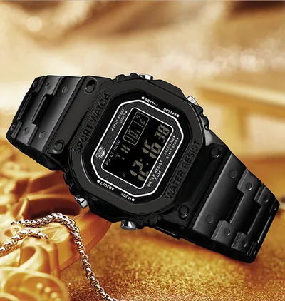 ساعة منبه رياضية متعددة الوظائف، مربعة الشكل، أنيقة، خفيفة الوزن، مقاومة للماء
