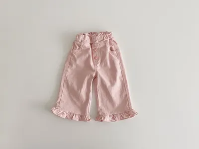 Spring Baby Girls' Retro Wooden Ear Casual Lace Wide-leg Pants Children Fashion Pants