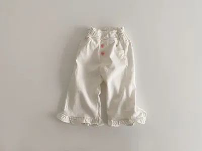 Spring Baby Girls' Retro Wooden Ear Casual Lace Wide-leg Pants Children Fashion Pants
