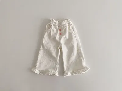 Spring Baby Girls' Retro Wooden Ear Casual Lace Wide-leg Pants Children Fashion Pants