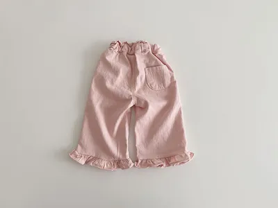Spring Baby Girls' Retro Wooden Ear Casual Lace Wide-leg Pants Children Fashion Pants