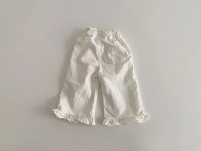 Spring Baby Girls' Retro Wooden Ear Casual Lace Wide-leg Pants Children Fashion Pants