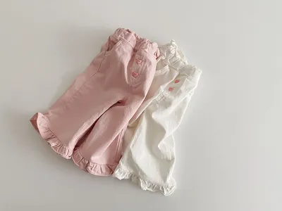 Spring Baby Girls' Retro Wooden Ear Casual Lace Wide-leg Pants Children Fashion Pants