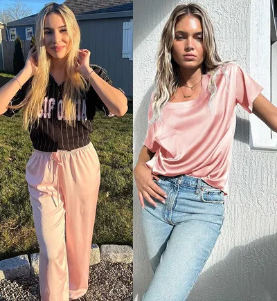 Women's Satin Silky Pajamas Short-sleeved Shirt Long Pajama Pants Suit
