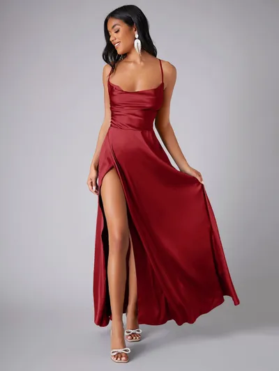 Summer Sexy Slimming Backless Strap Long Split Dress Women's Fashion High Waist Belted Gown V-neck