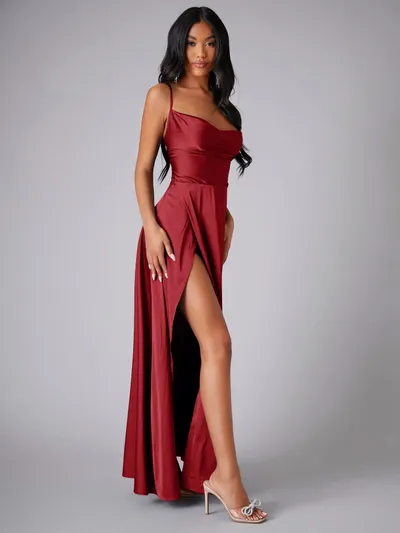 Summer Sexy Slimming Backless Strap Long Split Dress Women's Fashion High Waist Belted Gown V-neck