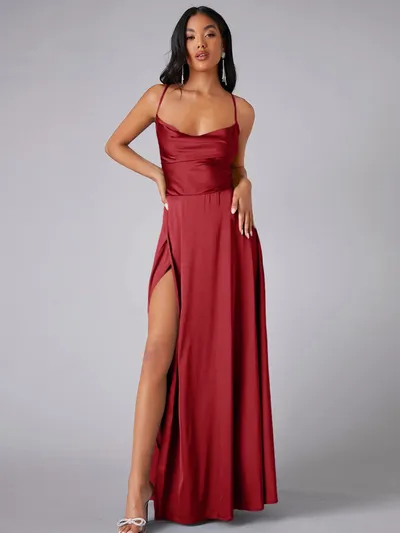 Summer Sexy Slimming Backless Strap Long Split Dress Women's Fashion High Waist Belted Gown V-neck