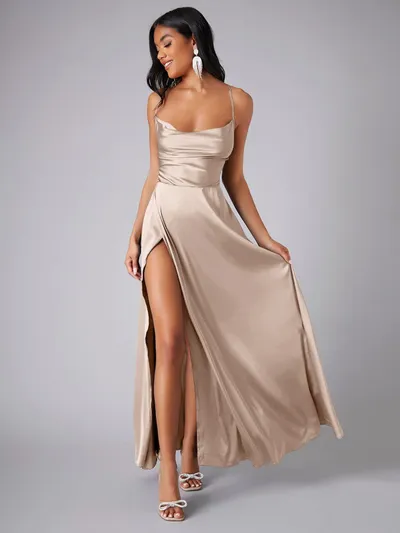 Summer Sexy Slimming Backless Strap Long Split Dress Women's Fashion High Waist Belted Gown V-neck