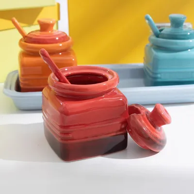 Kitchen Supplies Ceramic Seasoning Jar With Spoon Gift Box Condiment Bottle