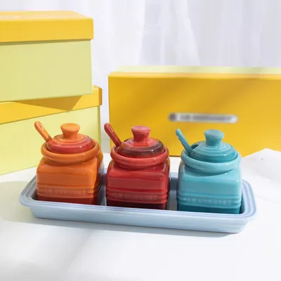 Kitchen Supplies Ceramic Seasoning Jar With Spoon Gift Box Condiment Bottle