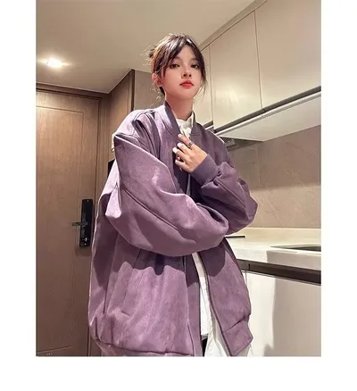 American Retro Premium Purple Baseball Trendy Niche Jacket