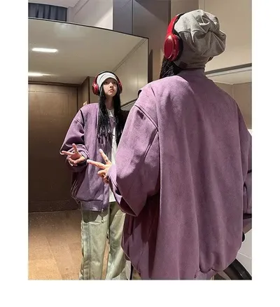 American Retro Premium Purple Baseball Trendy Niche Jacket