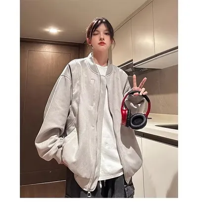 American Retro Premium Purple Baseball Trendy Niche Jacket