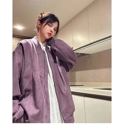 American Retro Premium Purple Baseball Trendy Niche Jacket