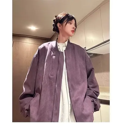 American Retro Premium Purple Baseball Trendy Niche Jacket