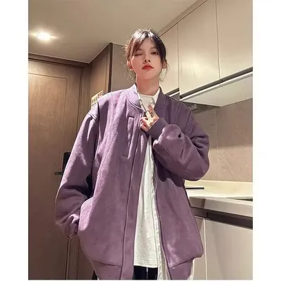 American Retro Premium Purple Baseball Trendy Niche Jacket