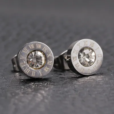Roman Numerals and Diamond Stud Earrings