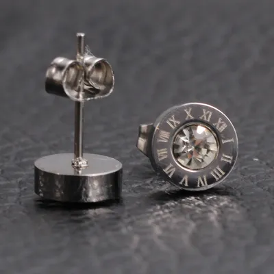 Roman Numerals and Diamond Stud Earrings