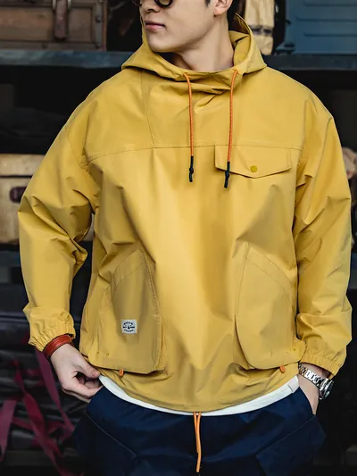 Outdoor Multi-pocket Hooded Jacket Windproof Baggy Coat
