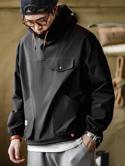 Outdoor Multi-pocket Hooded Jacket Windproof Baggy Coat