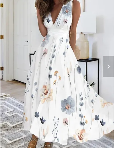 Women's Summer New V-neck High Waist Sleeveless Printed Vest Dress