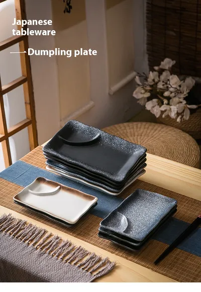 Rectangular With Vinegar Dish Sauce Dipping Grid Ceramic Plate