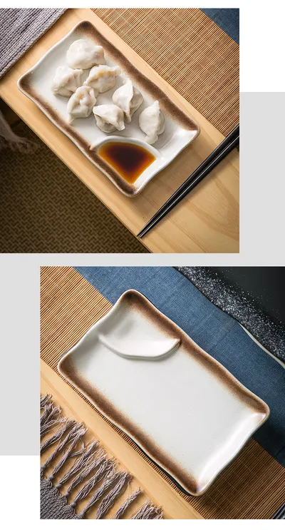 Rectangular With Vinegar Dish Sauce Dipping Grid Ceramic Plate