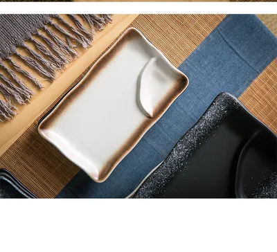 Rectangular With Vinegar Dish Sauce Dipping Grid Ceramic Plate